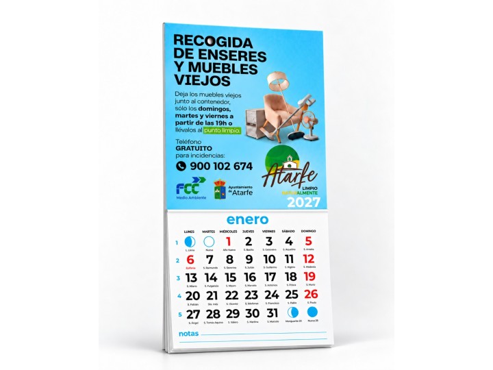 Calendarios Magnéticos con faldilla 105 x 210 (zona imán 105 x 100 mm)